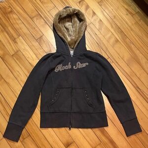 725 Originals Girls Rock Star Hoodie Fur Lined Zip Up Jacket Size 14 16